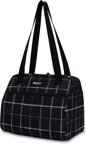 Vista 19 de PackIt® Lonchera Hampton congelable, color negro, fabricada con tecnología ECOFREEZE®, plegable, reutilizable, cierre de cremallera con bolsillo