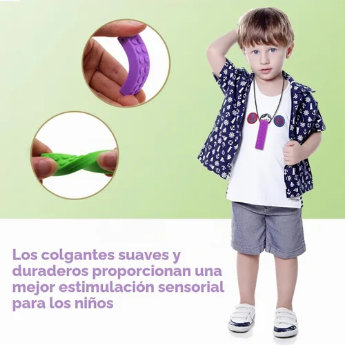 Vista 7 de Collares masticables para niños sensoriales, 5 piezas de bloques de construcción de silicona masticable collar para niños y niñas con autismo