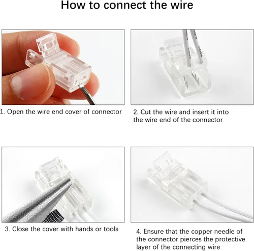 Vista 6 de RGBZONE 10 piezas de 2 pines de 8 mm de tira LED a conectores de cable y 10 m/32.8 pies de cable de extensión de 2 pines para tiras de luces LED