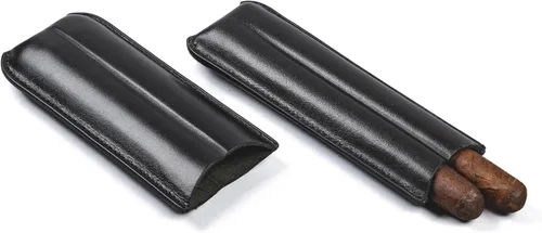 Vista 4 de Prestige Import Group Funda de cuero de viaje de cuero consolidado con soporte para cigarros 2 - Negro