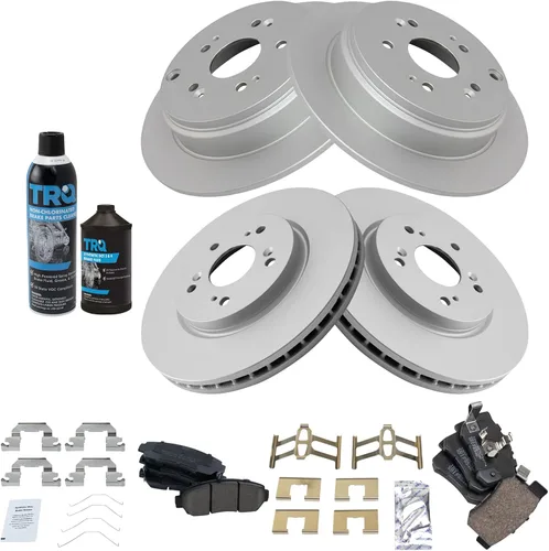 Vista 2 de TRQ Kit de pastillas de freno delanteras y traseras y rotores Kit químico de freno, pastillas de freno Rotor de freno Cerámica Premium G-Coated