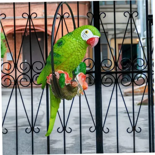 Vista 7 de Estatua colgante de perca de pájaro, anillo redondo, escultura de loro, estatua de guacamayo, esculturas de jardín, estatuas para patio, verde