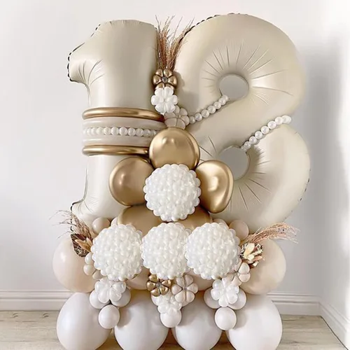 Vista 5 de Globos de 1 globo de color blanco crema de 40 pulgadas, globos grandes de número 1 de helio, globos grandes de aluminio de cumpleaños para niños