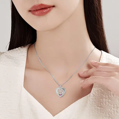 Vista 6 de SOULMEET Collar de medallón flotante redondo con forma de corazón que sostiene piedras de nacimientoimágenesrelicario para el cabello, flor viva