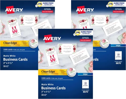 Vista 10 de Tarjetas de empresa, de Avery, bordes lisos, imprimibles, para impresoras de inyección, color blanco mate, Blanco