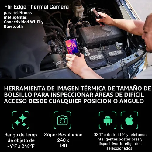 Vista 2 de FLIR Edge - Cámara térmica inalámbrica Bluetooth para teléfonos inteligentes, compatible con todos los dispositivos iOS y Android, resolución súper