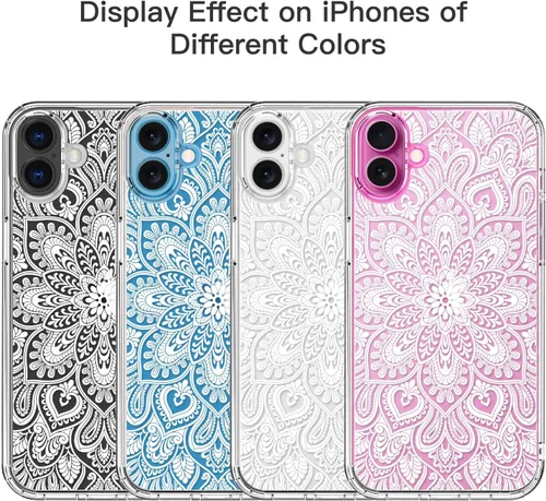 Vista 5 de ICEDIO Funda para iPhone 16+ Plus con protector de pantalla, transparente con patrones de moda, diseñada para niñas y mujeres, funda de ajuste