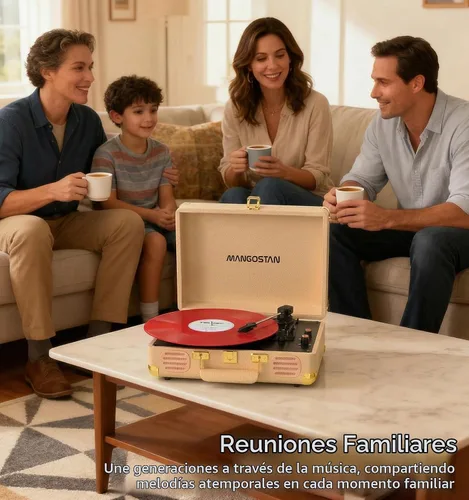 Vista 2 de Tocadiscos Bluetooth, tocadiscos portátil de 3 velocidades, dorado