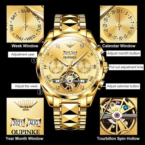 Vista 4 de Relojes de pulsera impermeables automáticos de acero de tungsteno para hombre
