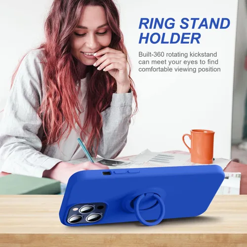 Vista 2 de Thomo Funda compatible con iPhone 14 Plus, silicona líquida suave de alta calidad a prueba de golpes, [soporte de anillo]