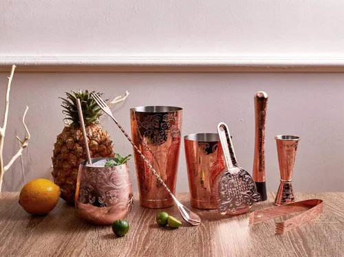 Vista 6 de Sky Fish Copas de Vino de Acero Inoxidable Sin Tallo con Grabado, de 18 oz Chapado en Cobre, Juego de 4