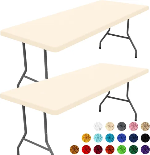 Vista 55 de Moosfor Paquete de 2 manteles rectangulares de elastano de 4 pies, elásticos y ajustables para pícnic, cubierta de mesa de patio elástica y lavable
