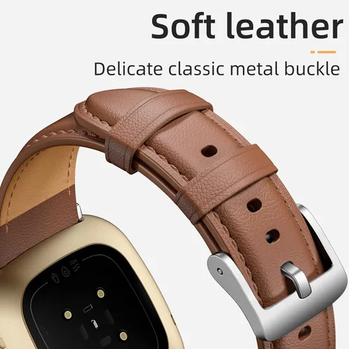 Vista 7 de GEAK Correa de cuero compatible con bandas Fitbit Sense/Fitbit Versa 3/Versa 4 para mujer y hombre, correa de muñeca de cuero genuino de grano