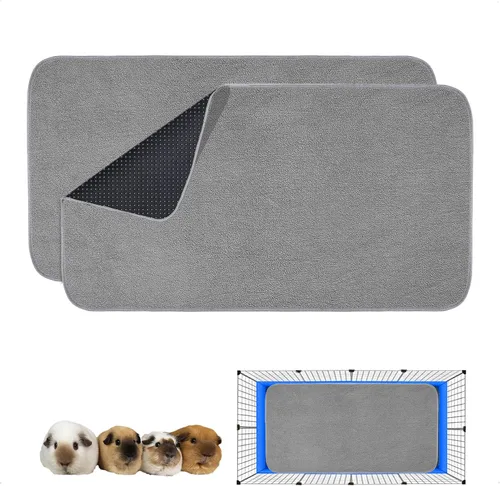 Vista 15 de Forro para jaula de conejillo de indias, paquete de 2 – Lavables, reutilizables, a prueba de fugas, almohadillas de cama de vellón para animales