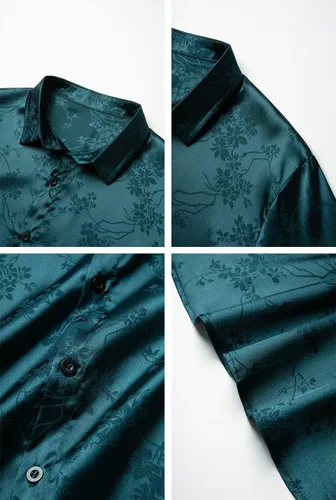 Vista 7 de THWEI Camisas de manga corta con botones y estampado floral de satén para hombre