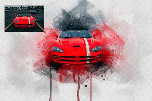 Vista 8 de Arte de acuarela de automóvil Mustang personalizado de la foto, fondo claro, retrato de automóvil, regalo para él