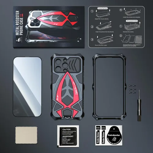 Vista 2 de Lunivop Funda de metal compatible con iPhone 13 Pro Max de 6.7 pulgadas 2021 con protector de pantalla de silicona 360° protección completa