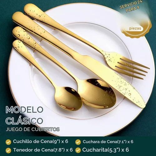 Vista 2 de OGORI - Juego de cubiertos dorados de acero inoxidable forjado, 24 piezas, servicio de 6