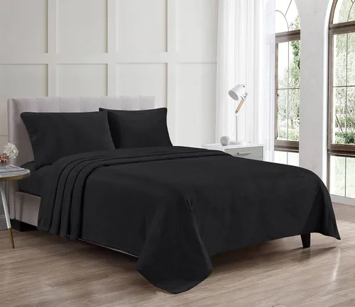 Vista 12 de Luxury Elegance - Juego de sábanas de microfelpa de terciopelo extra suave, tamaño individual, 2 piezas, color negro