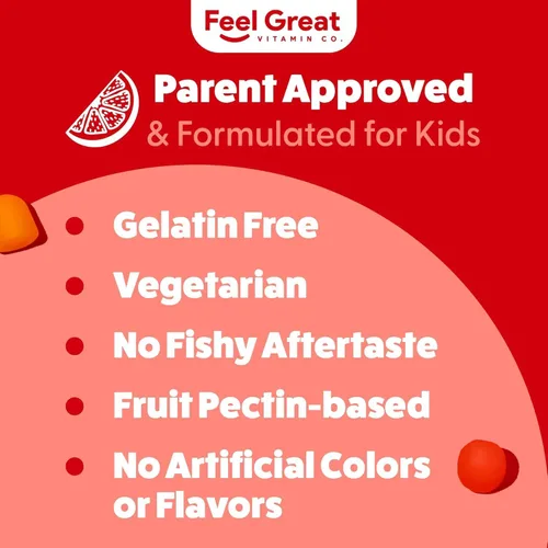 Vista 4 de Gomas DHA de Omega para niños de Feel Great Vitamins con Omega 3 6 9, Vitamina C Apoya la función cerebral saludable, la visión y la salud