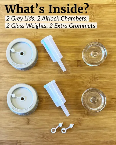 Vista 6 de Elementi Kit de fermentación – Juego de 2 pesos de fermentación de vidrio de fácil agarre y tapas de fermentación para tarros Mason de boca ancha