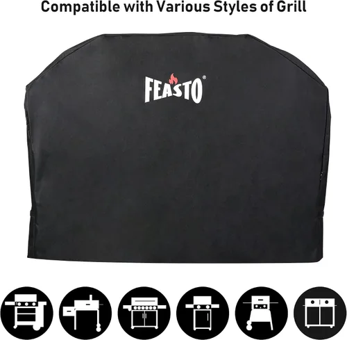 Vista 5 de Feasto Funda para parrilla de barbacoa, 55 pulgadas, resistente al agua, con correa de velcro ajustable, anti-UV, resistente a la decoloración, se