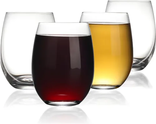 Vista 9 de Copas de Vino Sin Tallo, Juego de 4 Copas de Vino Sin Tallo de 15 onzas para Vino Tinto y Blanco, Copas de Beber con Borde Duradero Resistente al