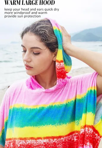 Vista 4 de Catalonia Poncho absorbente de surf para hombres y mujeres, poncho de cambio de toalla de secado rápido, poncho de toalla con capucha para adultos