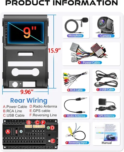 Vista 6 de 6+128 8-core Android 13 para Ford F150 2009-2014 Estéreo de Coche, Radio de Coche con Pantalla Táctil IPS de 9 Pulgadas con Carplay/Android Auto