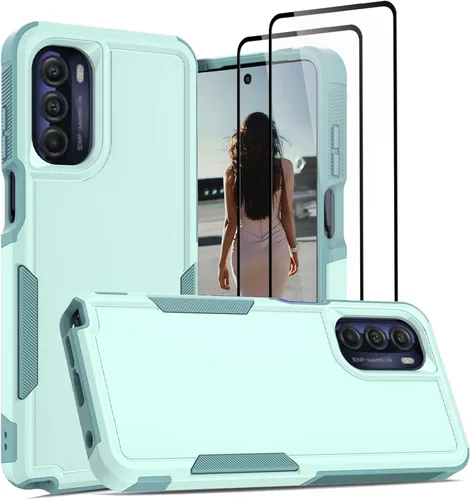 Vista 79 de Jeylly para Moto G Stylus 5G 2021 Funda con [2 Pack] Protector de Pantalla de Vidrio Templado, Protección Grado Militar Anti-Arañazos, Funda A