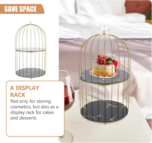 Vista 6 de Beavorty Soporte de 2 niveles para tartas con forma de jaula de pájaros, soporte de metal para cupcakes, soporte para tartas, bandeja para servir