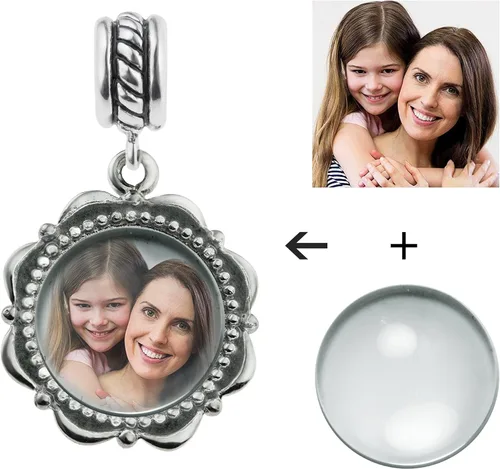 Vista 2 de Qina C Pulsera de plata de ley con marco de flores para fotos F pulsera europea con dijes para regalar a familiares amigas esposa hija Plata