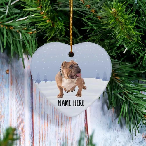 Vista 2 de Personalized Name American Bully Red Christmas Tree Ornaments Ceramic Heart Decorations Gifts for Dog Lovers