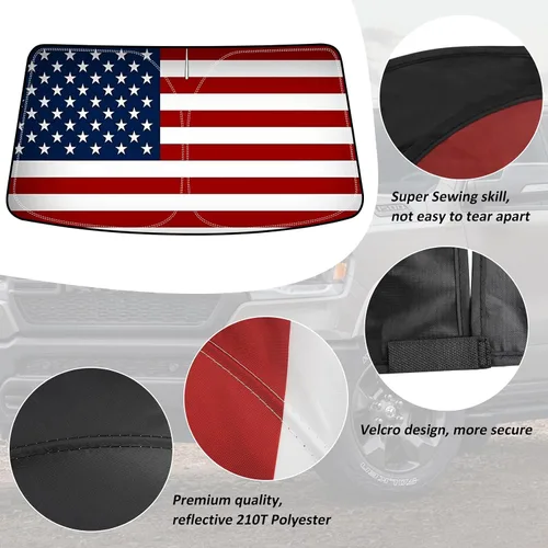 Vista 6 de Bestview - Parasol para parabrisas con bandera americana para Ford F-250 F-350 de 2008-2016, parasol plegable personalizado para ventana delantera