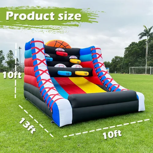 Vista 3 de Juego de baloncesto inflable con 5 aros, 4 bolas, ventilador comercial fácil de instalar, ideal para juegos interactivos de baloncesto