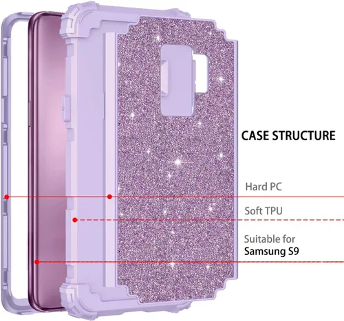 Vista 2 de Casetego Carcasa protectora compatible con Samsung Galaxy S9, robusta funda protectora, híbrida, para uso rudo, resistente a golpes, 3 capas