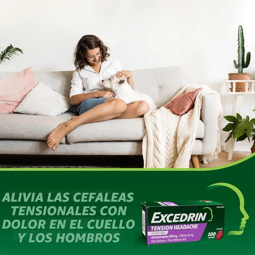 Vista 4 de Excedrin Cápsulas para Alivio del Dolor de Cabeza por Tensión, Acetaminofén 500mg, Cafeína 65mg, Analgésico, Sin Aspirina, 100
