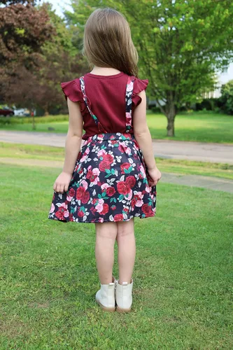 Vista 4 de AMAWMW Ropa para niña pequeña, camiseta acanalada con mangas con volantes, falda floral, diadema, 3 piezas, ropa para bebés y niñas