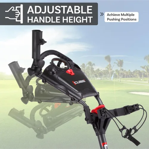 Vista 2 de CUBE CART Carrito de Golf de Empuje de 3 Ruedas – Carrito de Golf Plegable Ultracompacto de Dos Pasos, Marco Ligero de 14.5 libras, Mango Ajustable