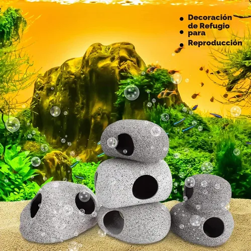 Vista 3 de Lyrow 10 piezas de acuario escondido de roca apilable cueva de roca decoraciones para peceras acuáticas para reproducir, jugar y descansar, refugios
