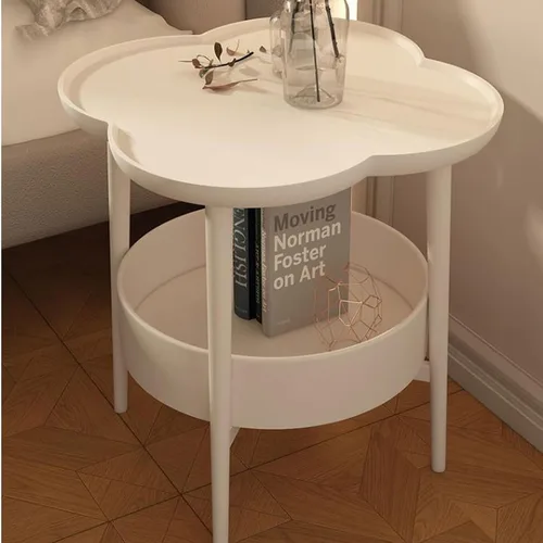 Vista 5 de Mesa auxiliar para sala de estar, mesa auxiliar pequeña en forma de flor, mesita de noche, mesa auxiliar para sofá, mesa auxiliar con cesta