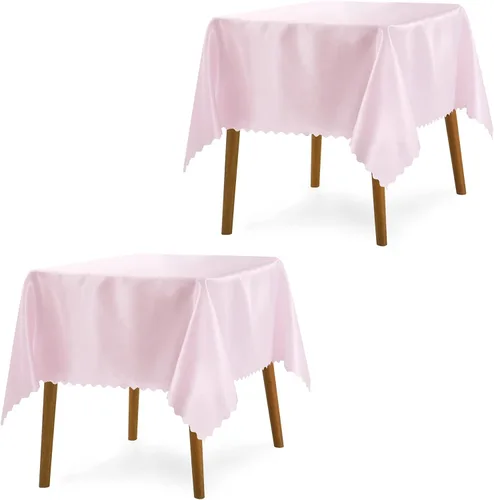 Vista 17 de P Pothuiny Paquete de 2 manteles cuadrados de satén beige de 54 x 54 pulgadas, manteles de satén superpuestos para decoración de mesa de tela suave