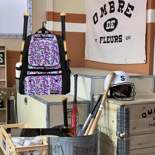 Vista 70 de Bolsa de béisbol juvenil con compartimento ventilado para zapatos, bolsa de bate de sóftbol para guantes de bateo, casco, equipo de teeball