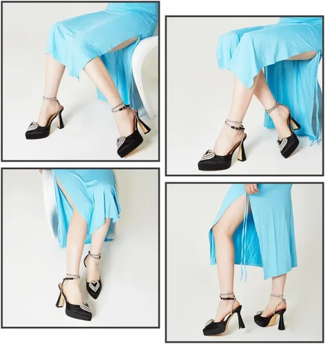 Vista 4 de Tacones de diamantes de imitación para mujer, tacón de aguja con tres corazones, tacones transparentes, sandalias de tiras puntiagudas con correa