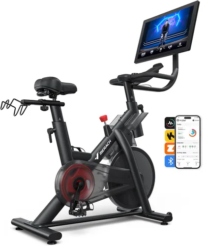 Vista 8 de Merach Exercise Bike for Home Gym, Low Noise Stationary Bike with Brake Pad, Indoor Workout Bike with Self-Developed App, Tablet Mount and Fitness