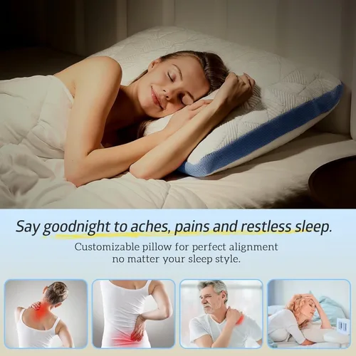 Vista 3 de BETU Almohada refrescante estándar, almohada de espuma viscoelástica triturada fresca para durmientes calientes, almohadas ajustables firmes