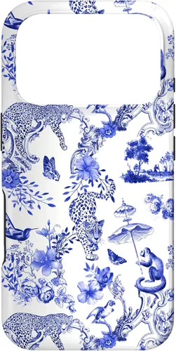 Vista 30 de French Blue Toile Chinoiserie with Flowers, Monkey, Leopards Case for iPhone 17