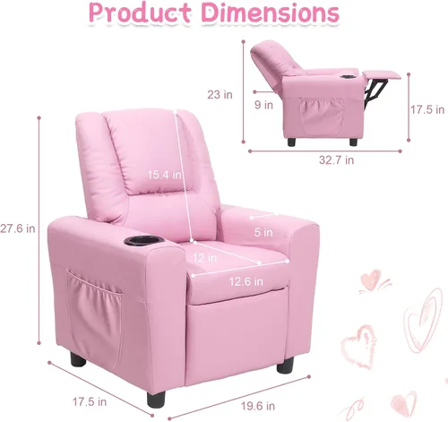 Vista 2 de hzlagm Silla Reclinable Infantil con Portavasos, Sillones Reclinables para Niños de 0 a 5 años con Bolsillos Laterales y Reposapiés Antideslizante