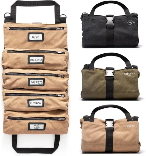 Vista 11 de Bolsa enrollable de herramientas oficial Voyager – Bolsa enrollable de 5 bolsillos fácil de transportar – Lona duradera de 20 onzas, cremalleras YKK