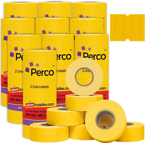 Vista 8 de Perco Etiquetas azules de 2 líneas, 6,000 etiquetas de precio en blanco y fecha para pistolas Perco de 2 líneas de precio y fecha, 8 rollos, 1